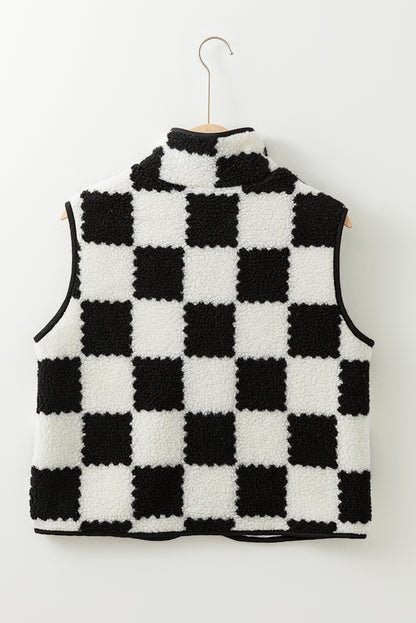 Checker Sherpa Collared Jacket Vest