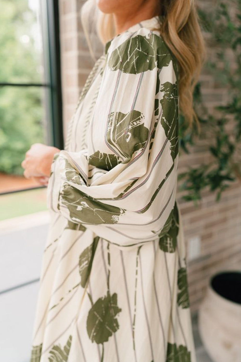 Floral Stripe 3/4 Sleeve Dress