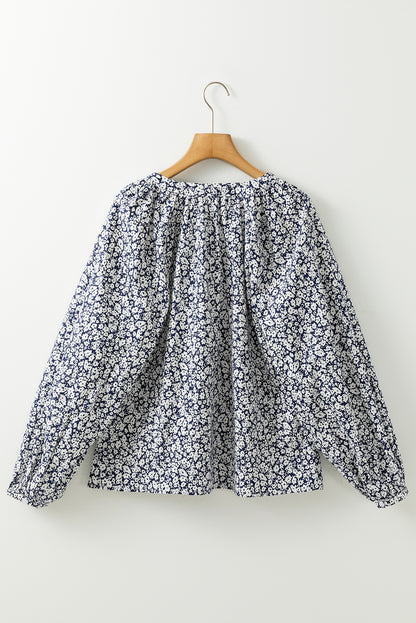 Floral Puff Sleeve V-Neck Blouse