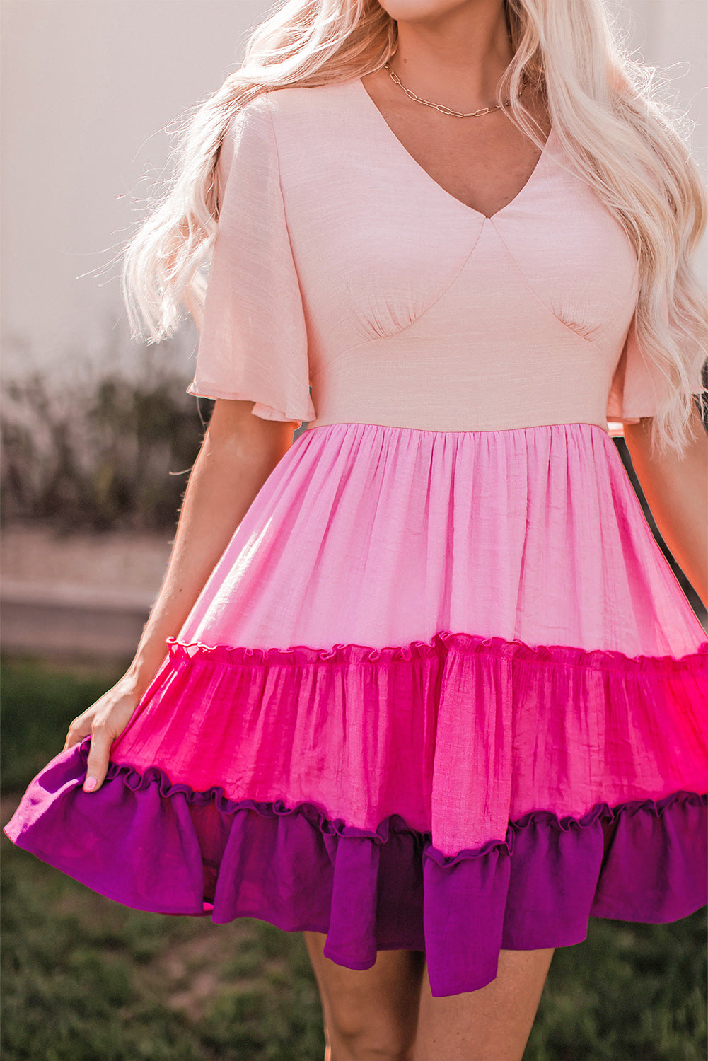 Ombre Colorblock Ruffle Tiered Dress