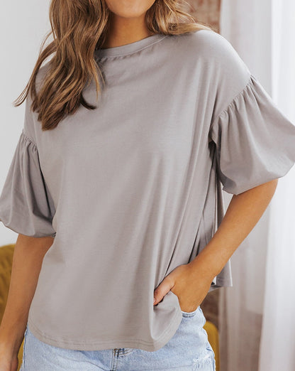 Bubble Sleeve Round Neck Blouse