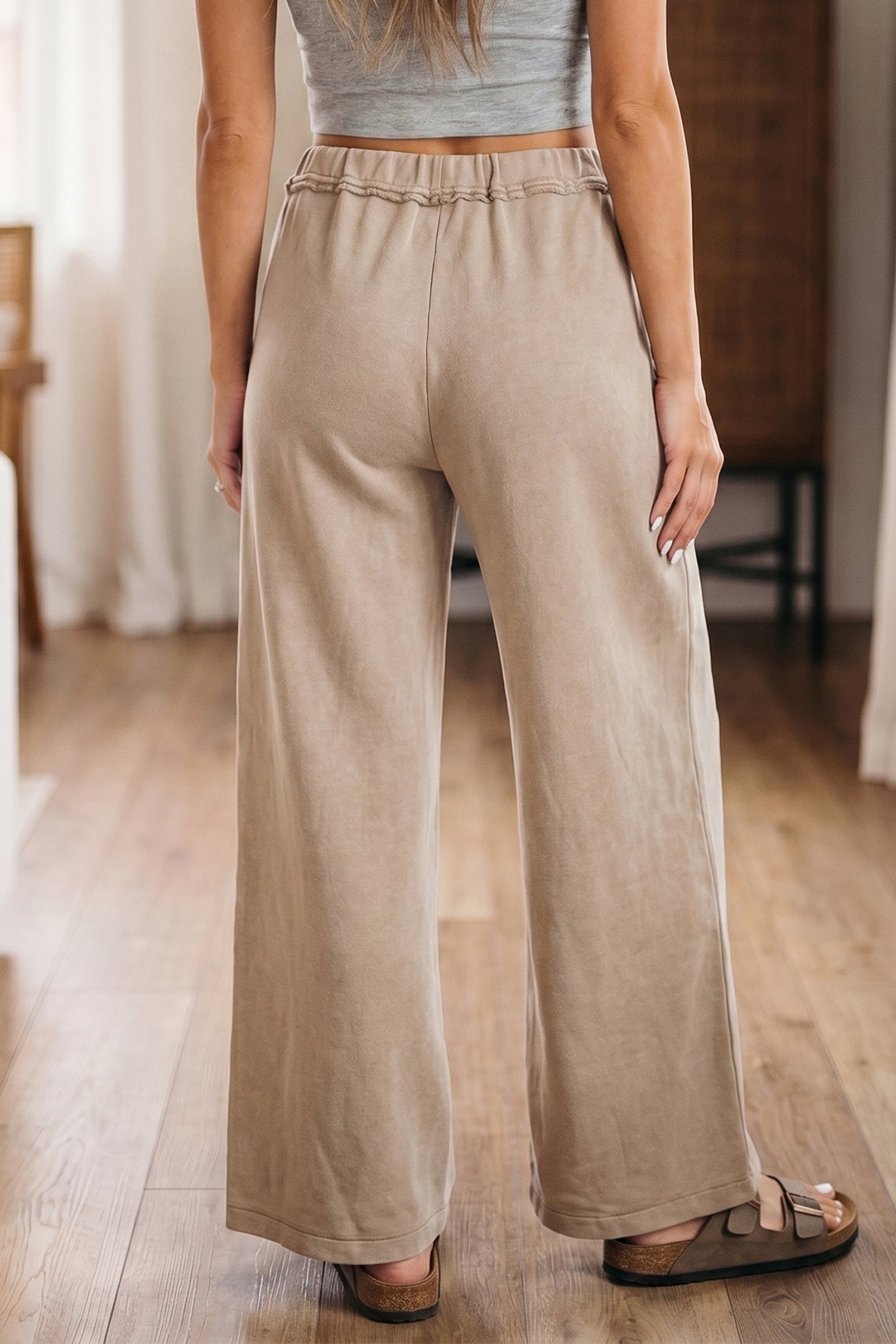 Solid Mineral Wash High Waist Wide Leg Pants