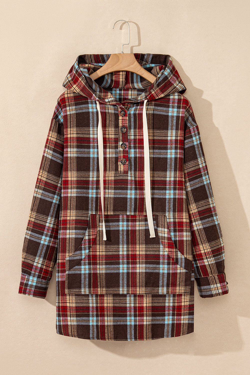 Plus Size Plaid Half Buttoned Hoodie