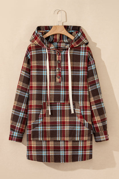 Plus Size Plaid Half Buttoned Hoodie