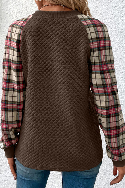 Plaid Colorblock Raglan Sleeve Sweatshirt