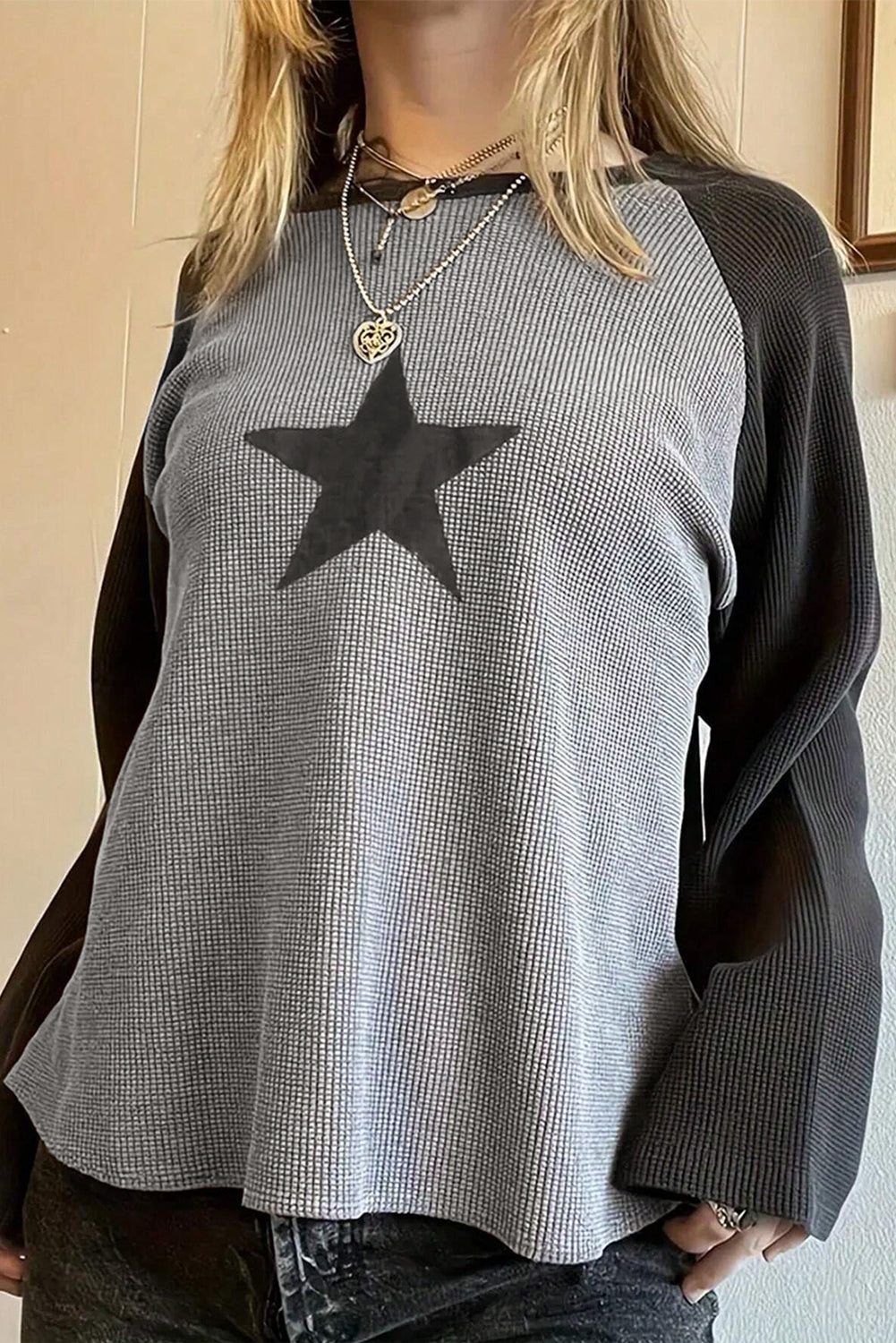 Star Colorblock Raglan Sleeve Top