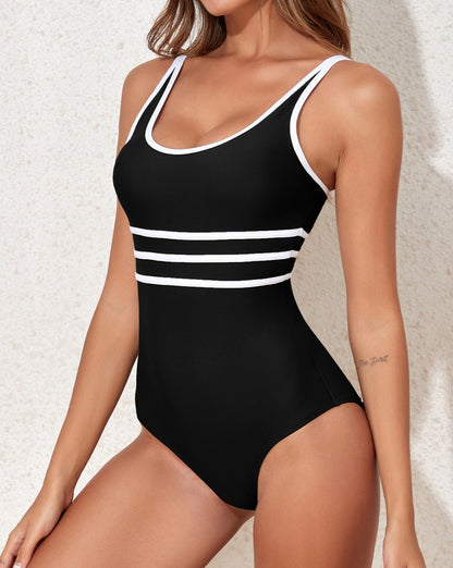 Contrast Trim Scoop Neck Swimsuit