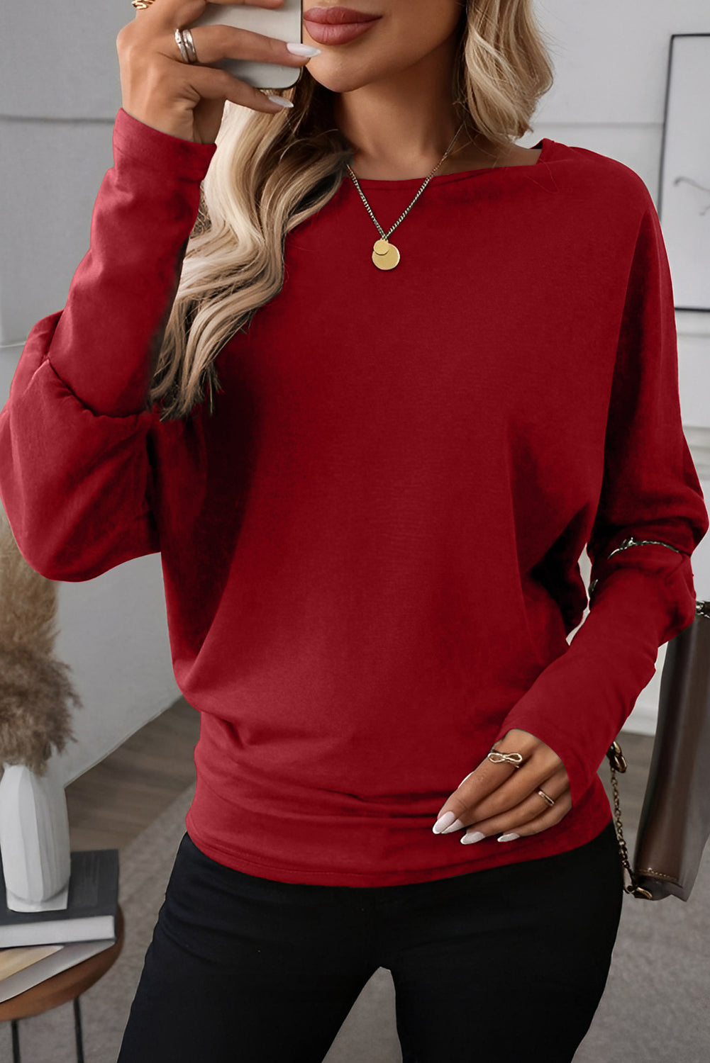 Solid Extended Cuff Long Sleeve Top