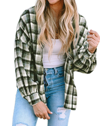 Plaid Collared Long Sleeve Jacket