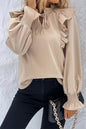 Ruffle Tie-Front Bubble Sleeve Blouse