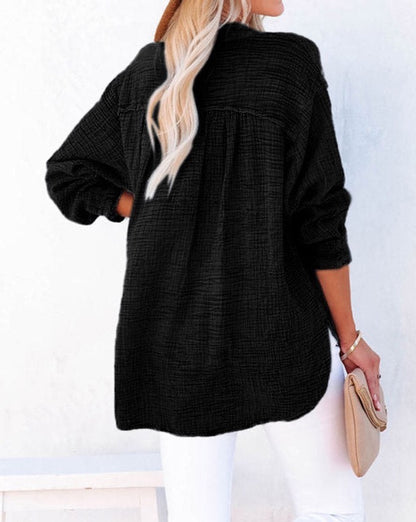 Gauze Long Sleeve Henley Top