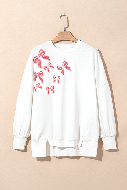 Valentine Bow Sequin Long Sleeve Oversize Sweatshirt