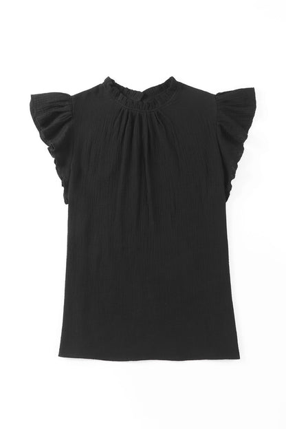 Gauze Ruffle Flutter Sleeve Blouse