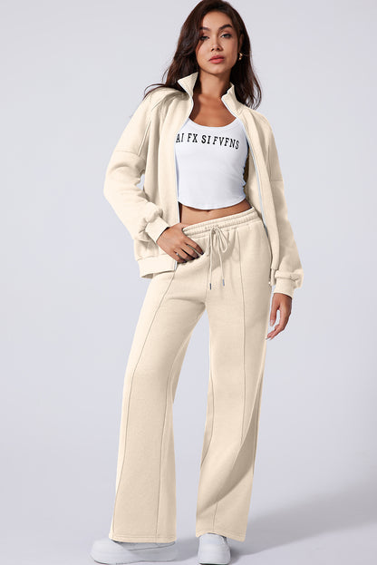Solid Zip-Up Jacket and Drawstring Pants Set