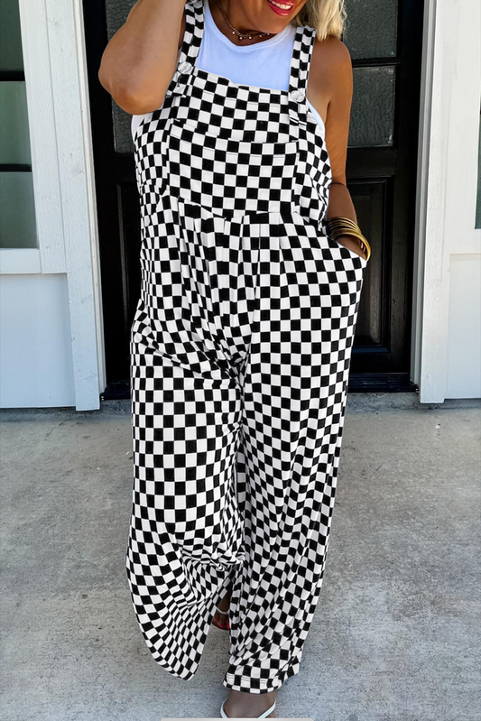 Checker Pocketed Wide Leg Jumpsuit