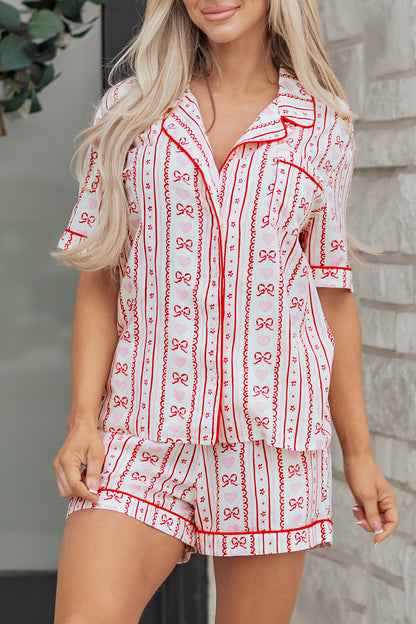 Bow Heart Top and Shorts Pajama Set