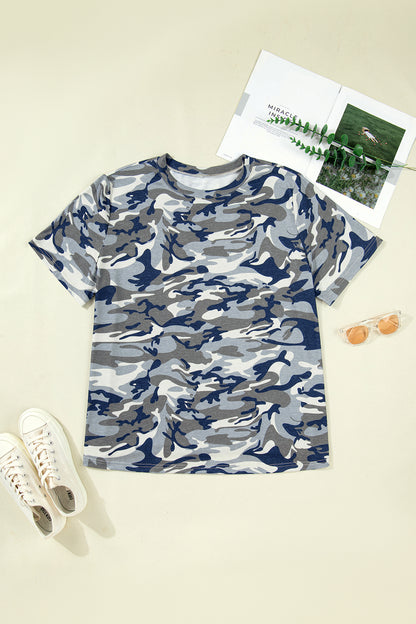 Plus Size Camo Crew Neck Short Sleeve Tee