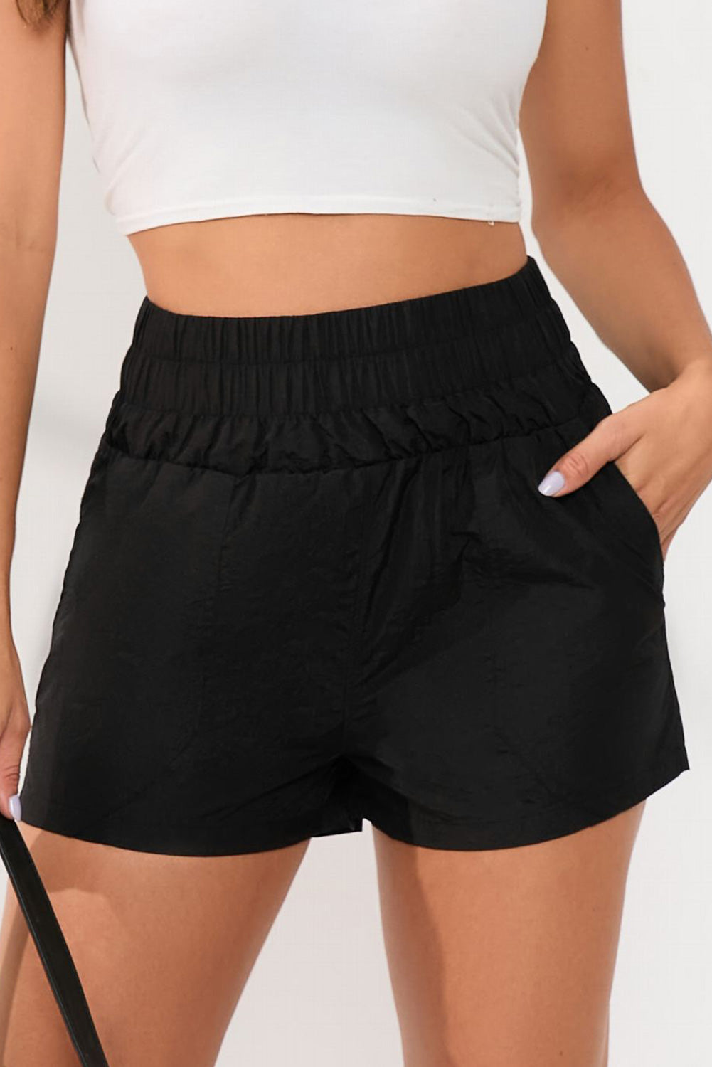 Elastic High Waist Pocketed Shorts