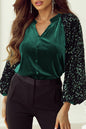 Sequin Velvet Buttoned V-Neck Top