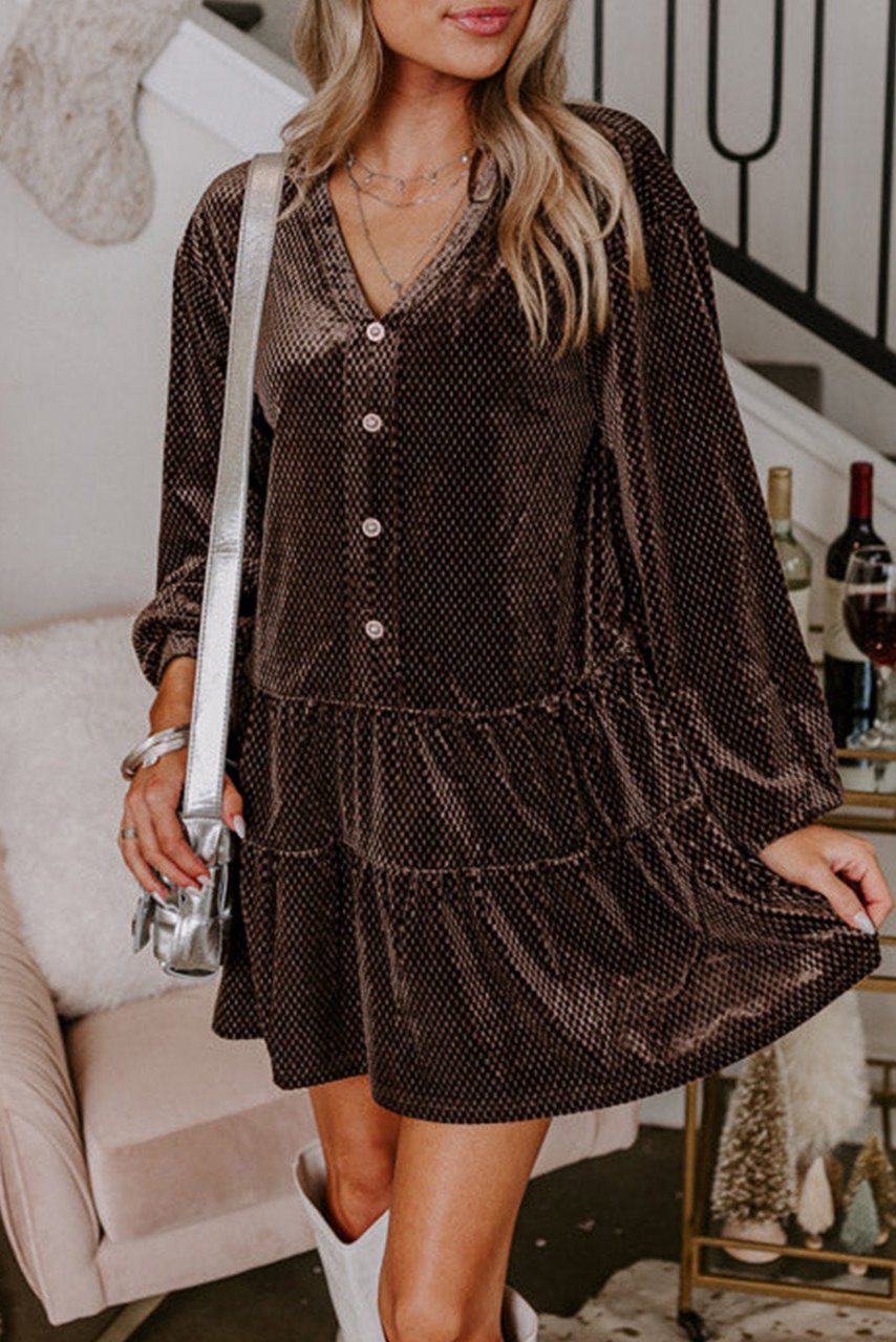 Textured Velvet V-Neck Tiered Dress