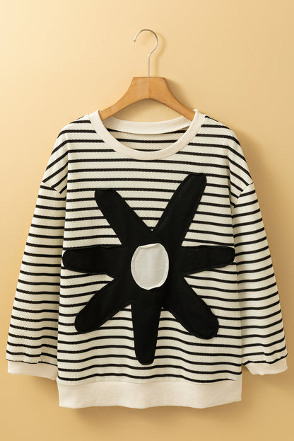 Stripe Floral Patched 3/4 Sleeve Top