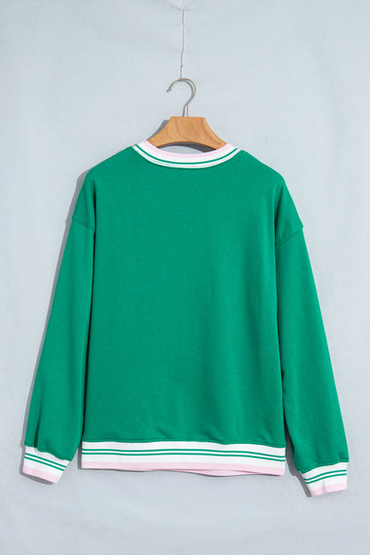 Stripe Contrast Trim Drop Shoulder Sweatshirt