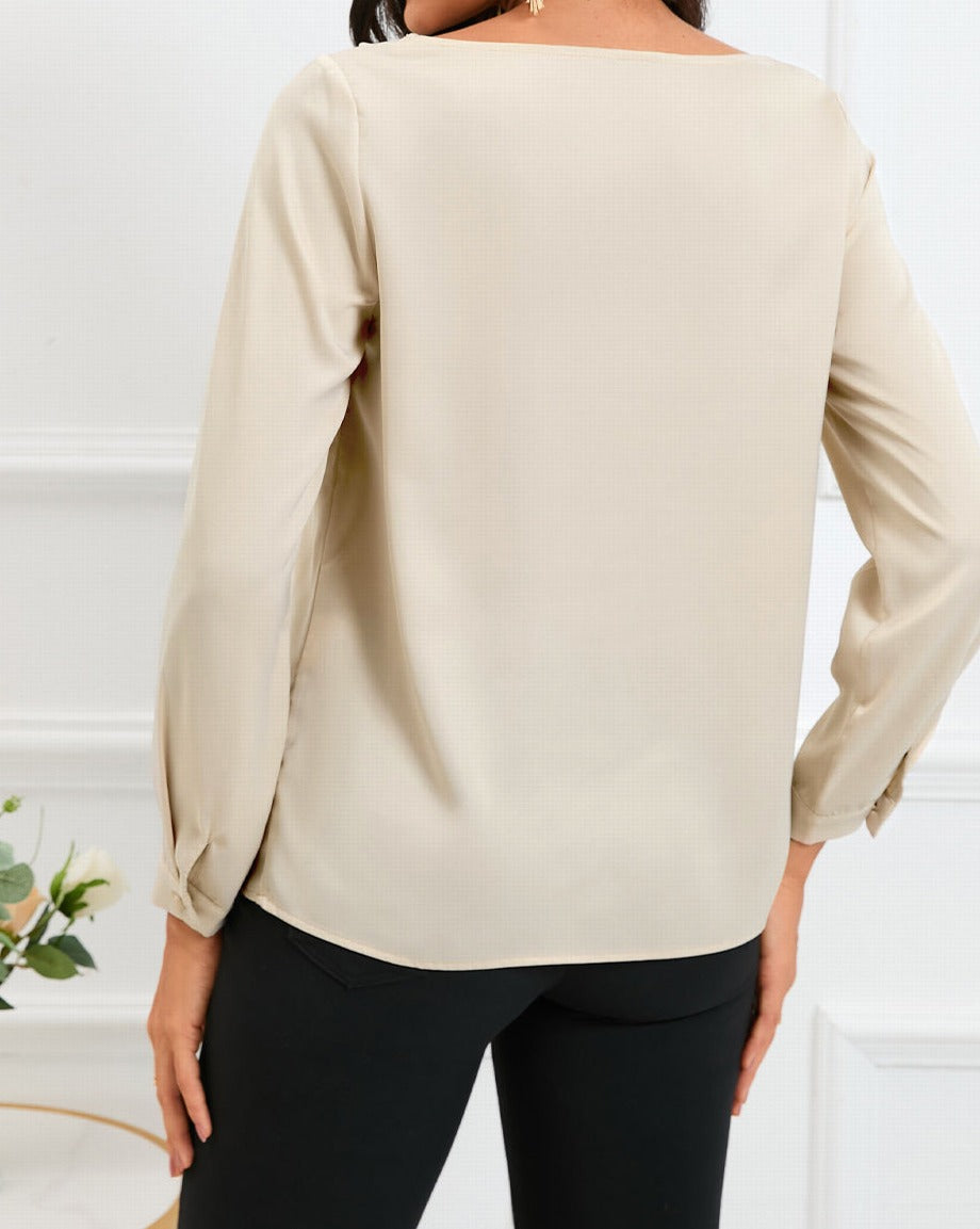 Satin Asymmetrical V-Neck Blouse