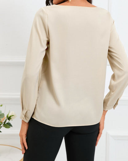 Satin Asymmetrical V-Neck Blouse