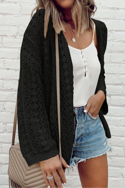 Hollowed Knit 3/4 Sleeve Cardigan