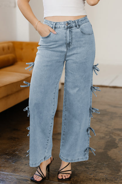 Denim Bow Side Straight Leg Jeans
