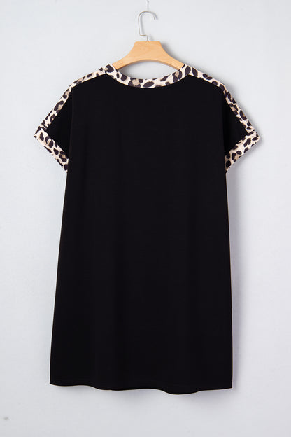 Plus Size Leopard Patchwork Shift T-Shirt Dress