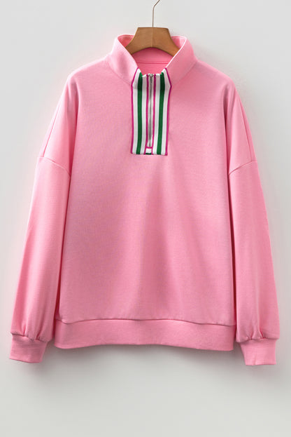 Stripe Contrast Collared Patchwork Sweatshirt