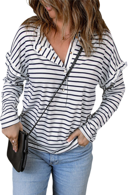 Stripe Ruffle Long Sleeve Top