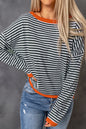 Stripe Contrast Drop Shoulder Sweater