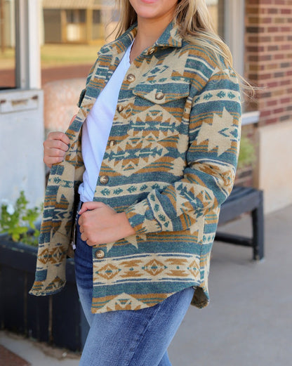 Western Aztec Button Front Shacket