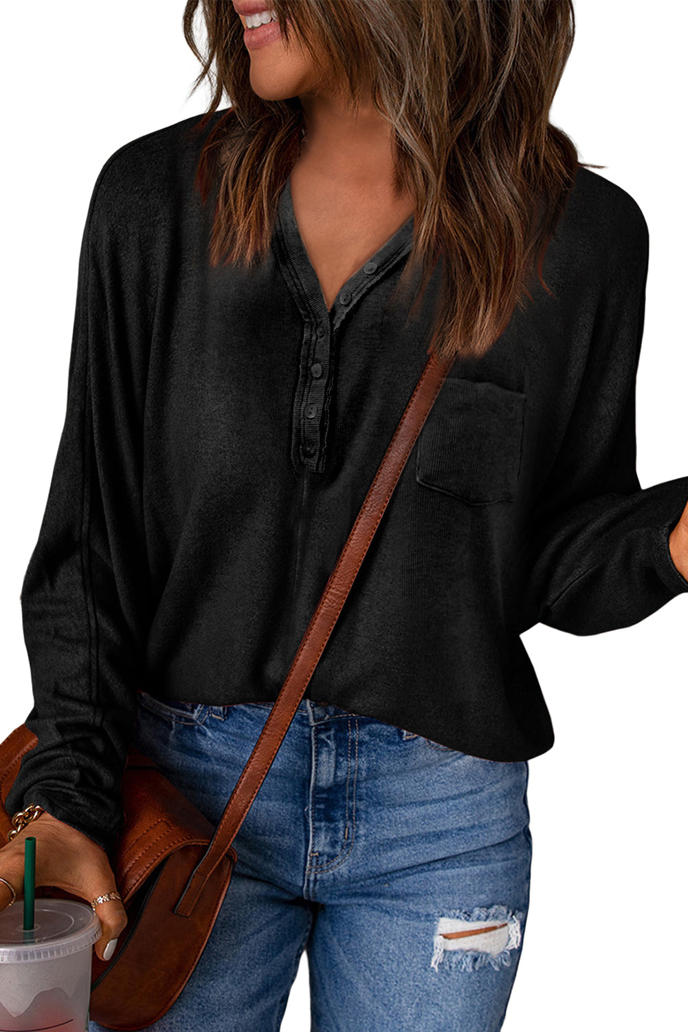 Ribbed Pocket Long Sleeve Top