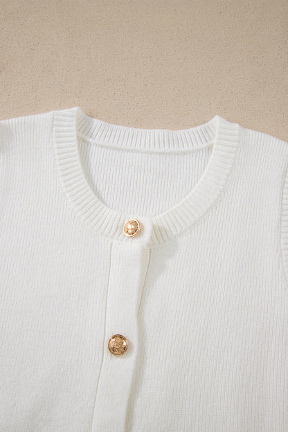 Solid Knit Sleeveless Button Front Pocketed Sweater