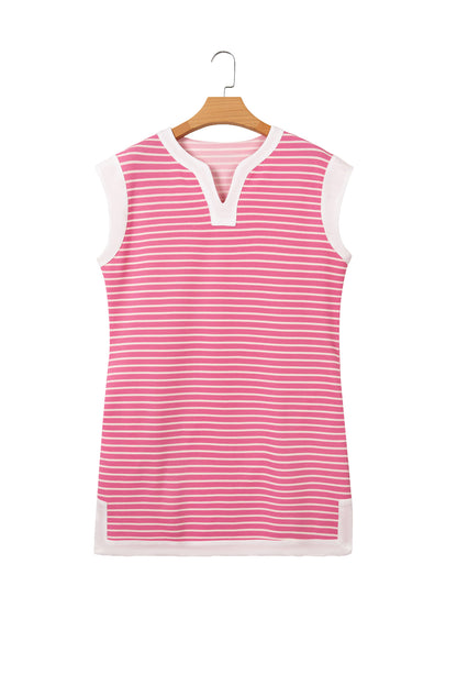 Stripe Colorblock Notched Neck Sleeveless Mini Dress