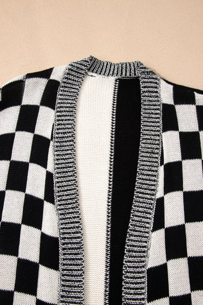 Plus Size Checker Drop Shoulder Open Front Cardigan