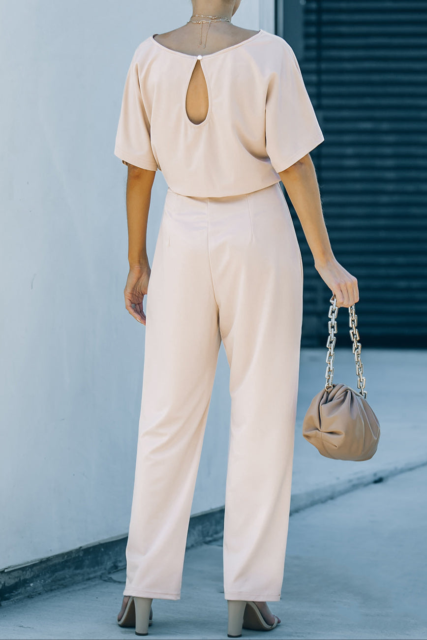 Solid Belted Wide Leg Jumpsuit