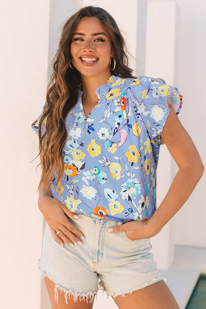 Floral Flutter Sleeve V-Neck Top