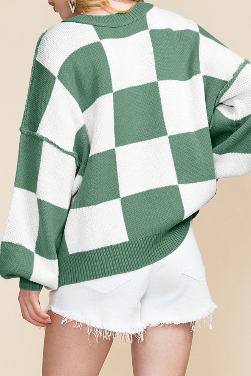 Checker Reverse Seam Crewneck Sweater