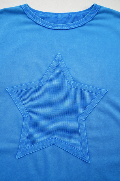 Star Waffle Knit Patchwork Mineral Wash Tee