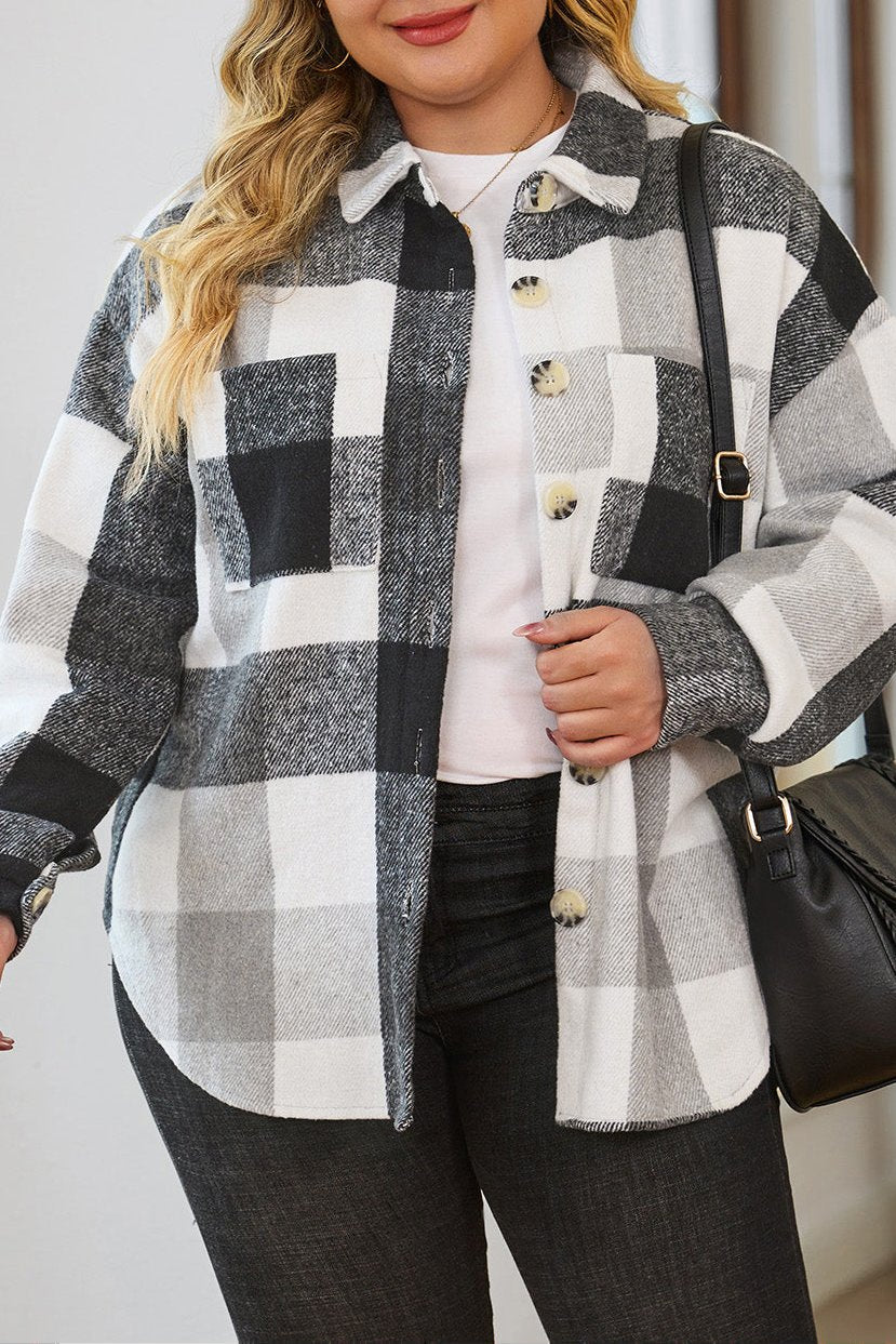 Plus Size Checker Button-Up Shacket