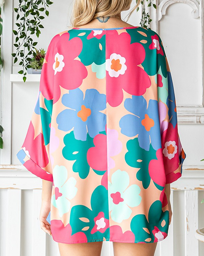 Floral 3/4 Sleeve Oversized Blouse