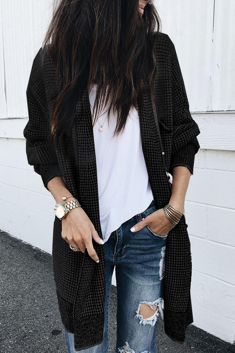 Plaid Knit Open Front Cardigan