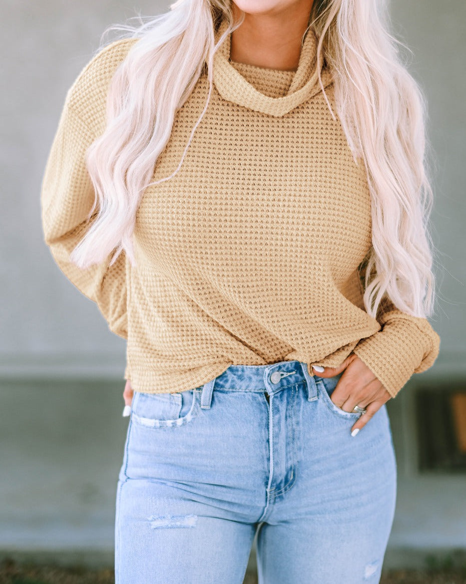 Waffle Turtleneck Long Sleeve Top