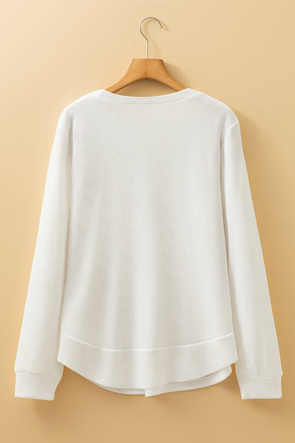 Solid Waffle Knit Long Sleeve Top