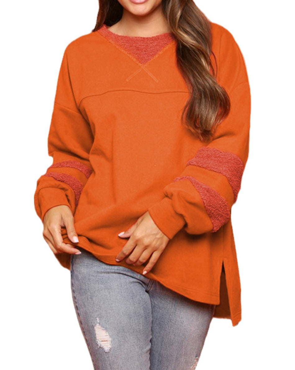 Fleece Patchwork Split Hem Sweatshirt