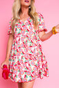 Floral Short Sleeve Ruffle Dress